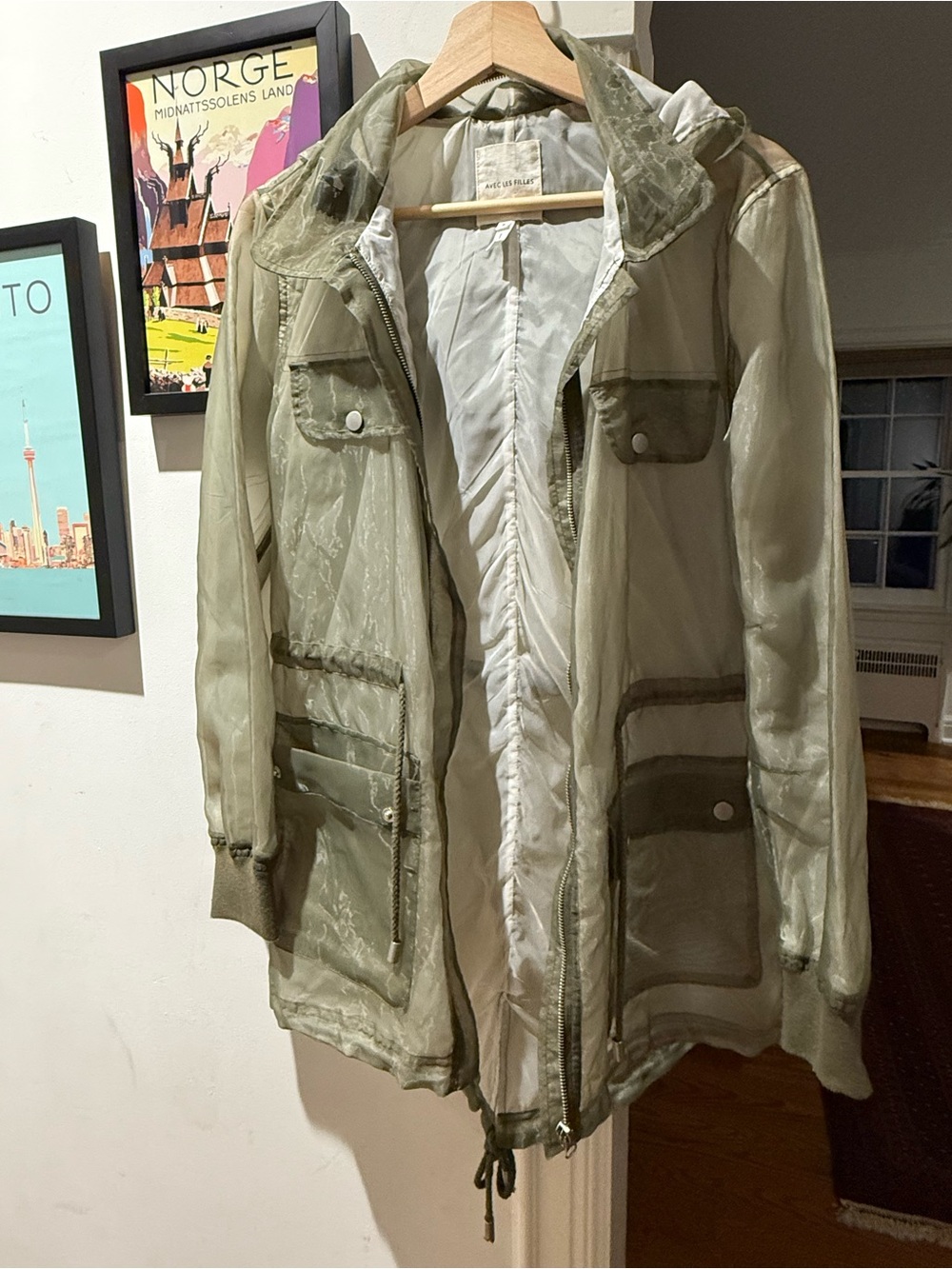 Avec Les Filles Sheer Light Olive Jacket